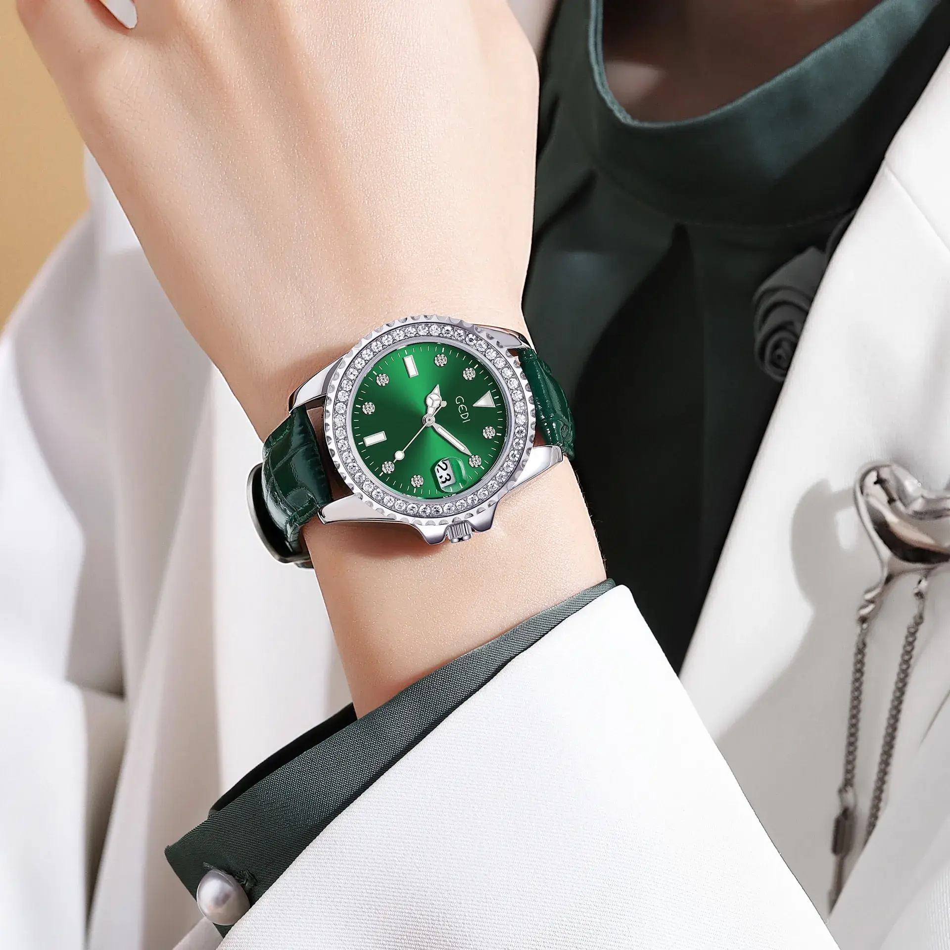 Women's Green Ghost Watch with Crystal Dial - Image 3