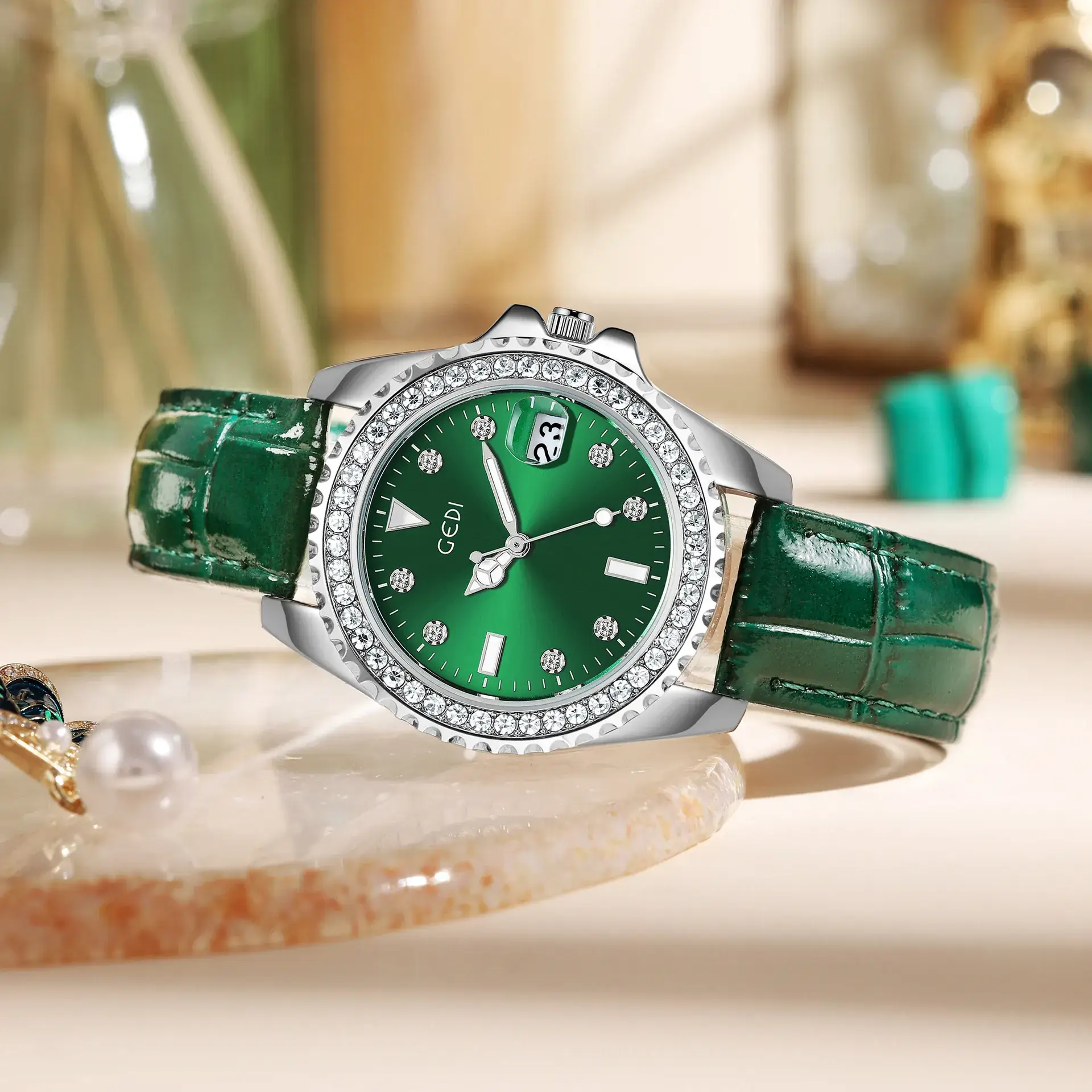 Women's Green Ghost Watch with Crystal Dial - Image 5