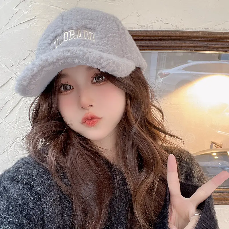Lamb Wool Plush Baseball Cap for Women Winter Warm