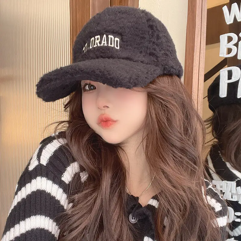 Lamb Wool Plush Baseball Cap for Women Winter Warm