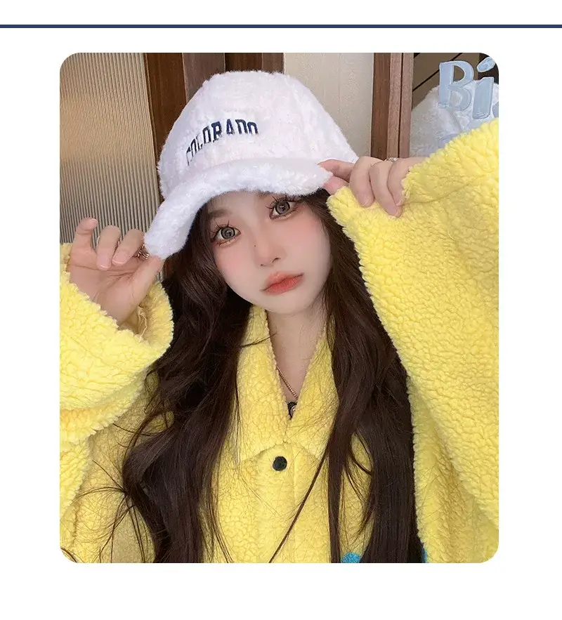 Lamb Wool Plush Baseball Cap for Women Winter Warm — feature 4