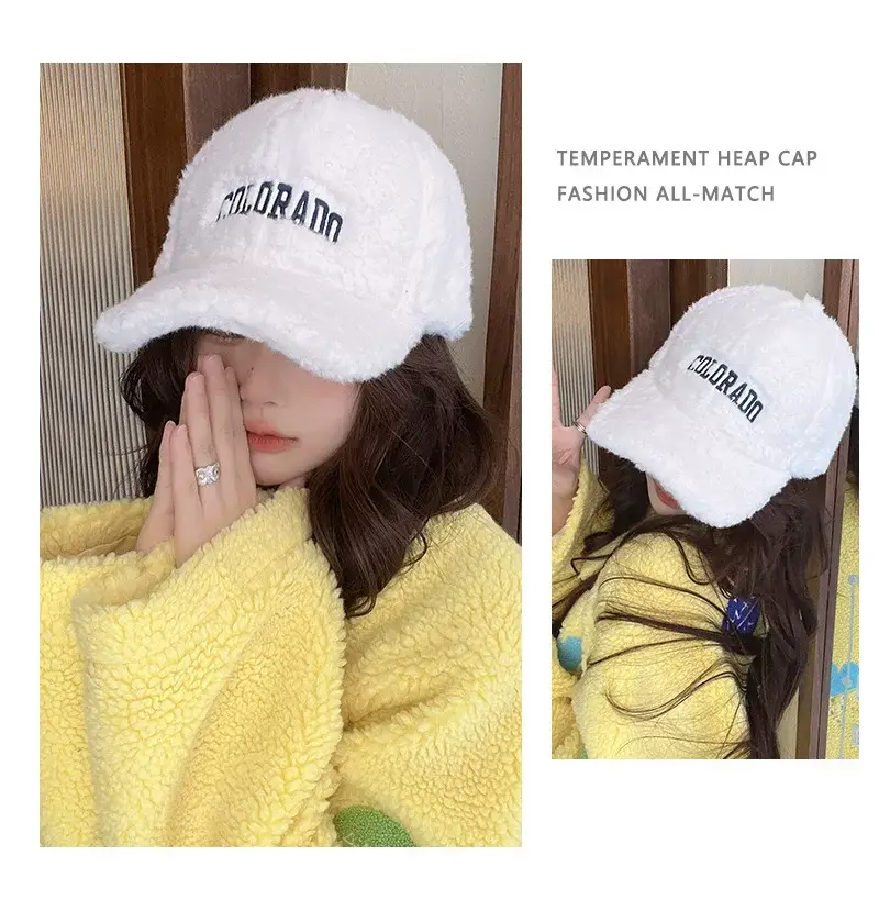 Lamb Wool Plush Baseball Cap for Women Winter Warm — feature 8