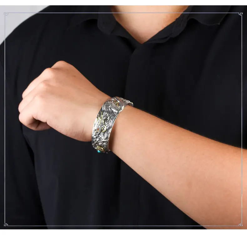 High-end Dragon-shaped Xizang Silver Woven Bracelet Men's Trendy Personalized Open-ended Aggressive Retro Dragon Bracelet Thick Bracelet — feature 11