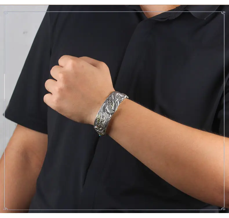 High-end Dragon-shaped Xizang Silver Woven Bracelet Men's Trendy Personalized Open-ended Aggressive Retro Dragon Bracelet Thick Bracelet — feature 12