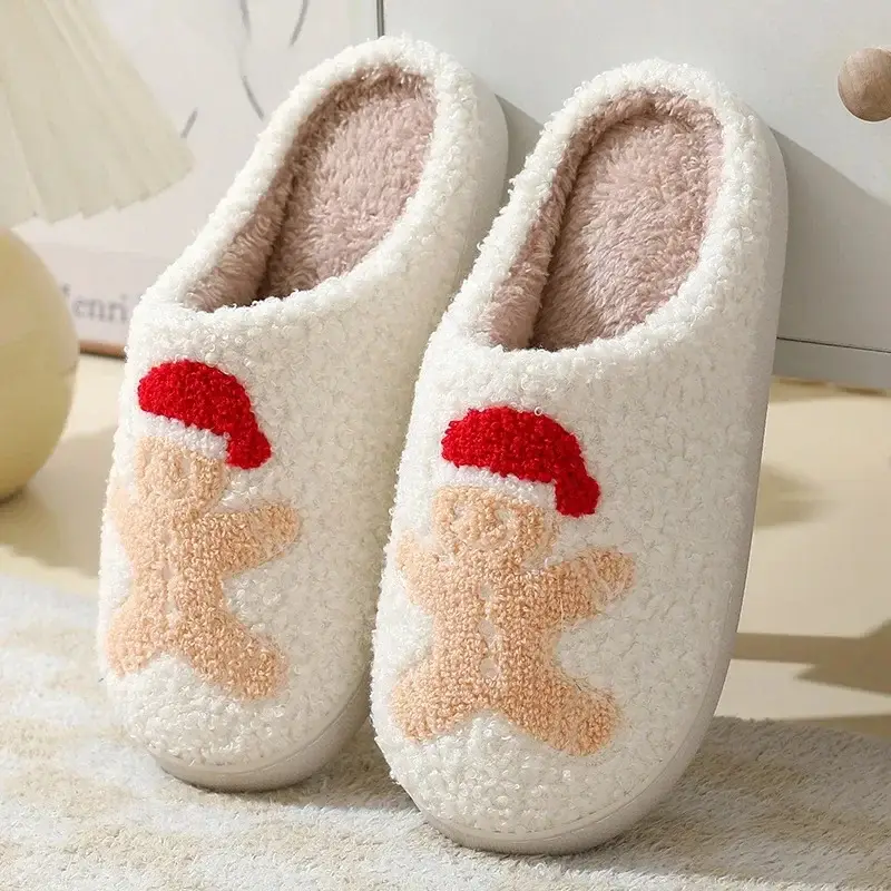 New Christmas Elk Cotton Slippers for Men and Women Autumn and Winter Cute Cartoon Home Non-Slip Indoor Plush Cotton Shoes for Couple