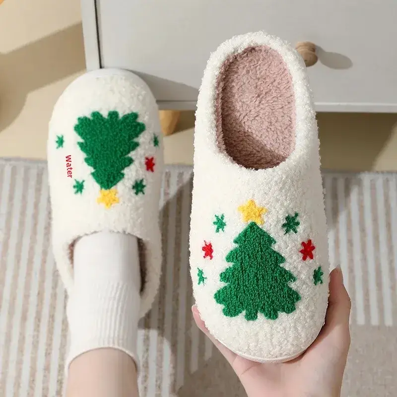 New Christmas Elk Cotton Slippers for Men and Women Autumn and Winter Cute Cartoon Home Non-Slip Indoor Plush Cotton Shoes for Couple