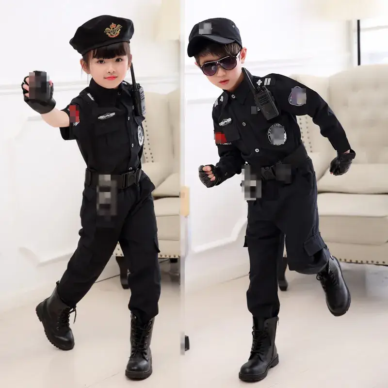 Children's Police Uniform Special Soldier Suit Black Military