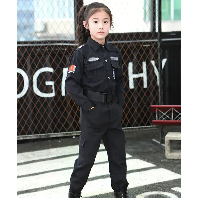 Children's Police Uniform Special Soldier Suit Black Military