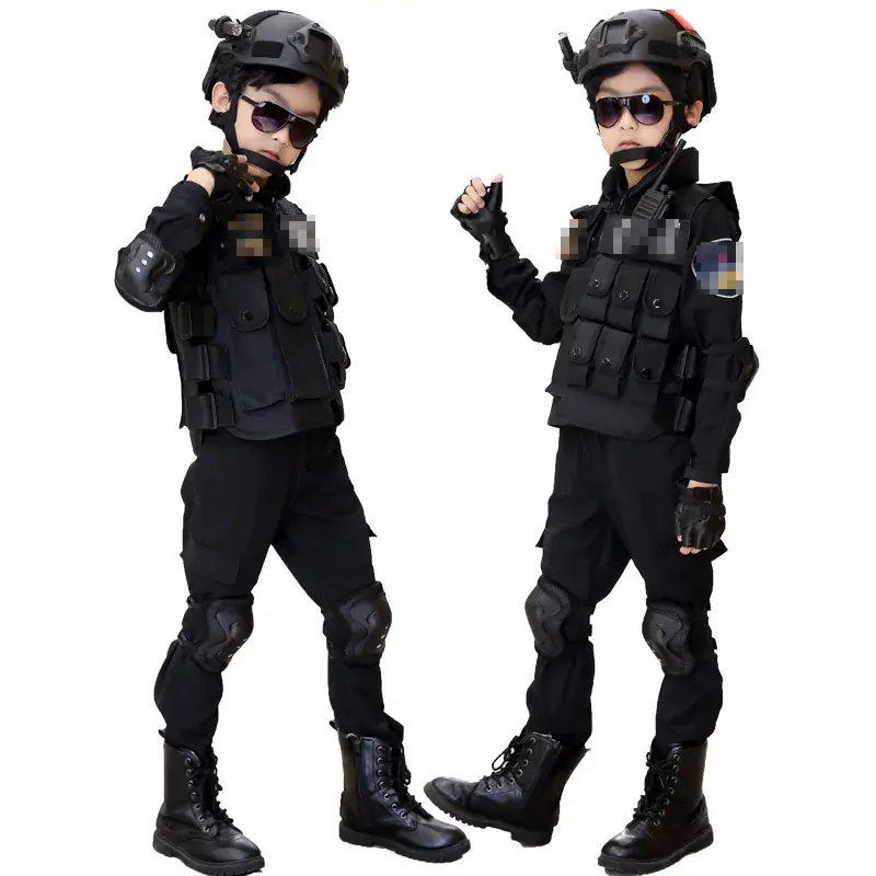Children's Police Uniform Special Soldier Suit Black Military