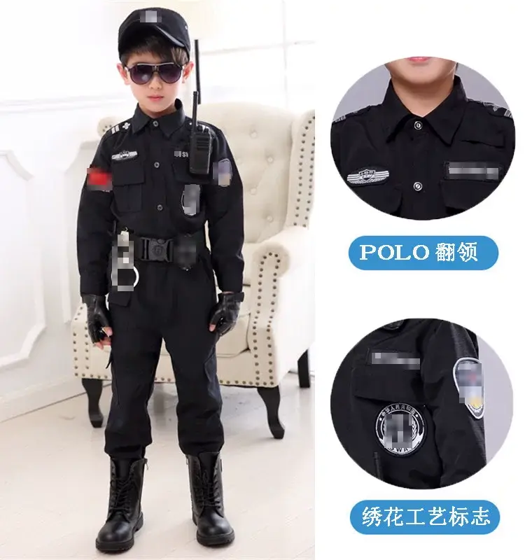 Children's Police Uniform Special Soldier Suit Black Military — feature 10