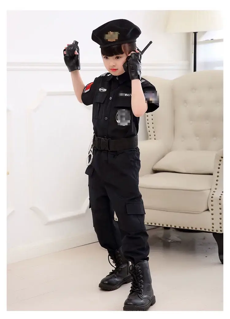 Children's Police Uniform Special Soldier Suit Black Military — feature 12