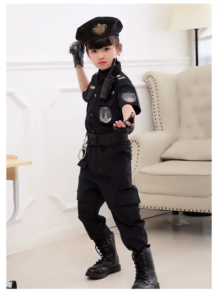 Children's Police Uniform Special Soldier Suit Black Military — feature 13
