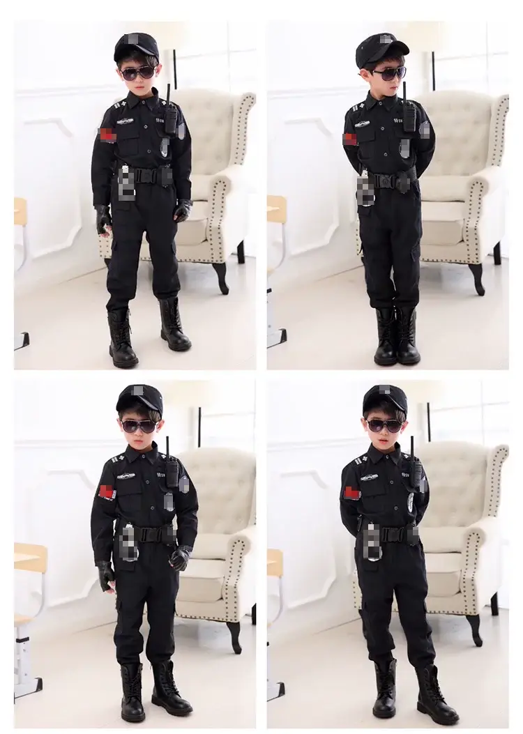Children's Police Uniform Special Soldier Suit Black Military — feature 14