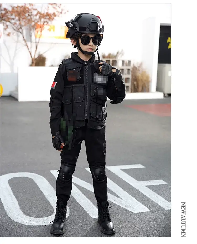 Children's Police Uniform Special Soldier Suit Black Military — feature 17