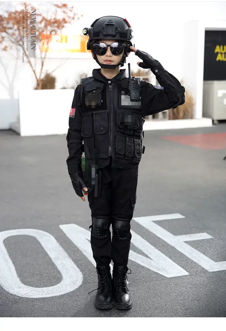 Children's Police Uniform Special Soldier Suit Black Military — feature 18