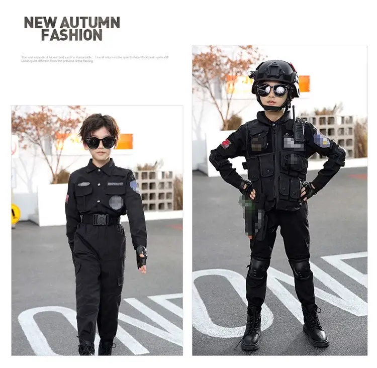 Children's Police Uniform Special Soldier Suit Black Military — feature 19