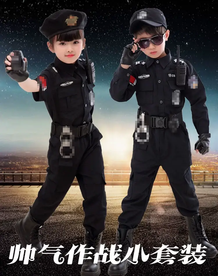 Children's Police Uniform Special Soldier Suit Black Military — feature 2