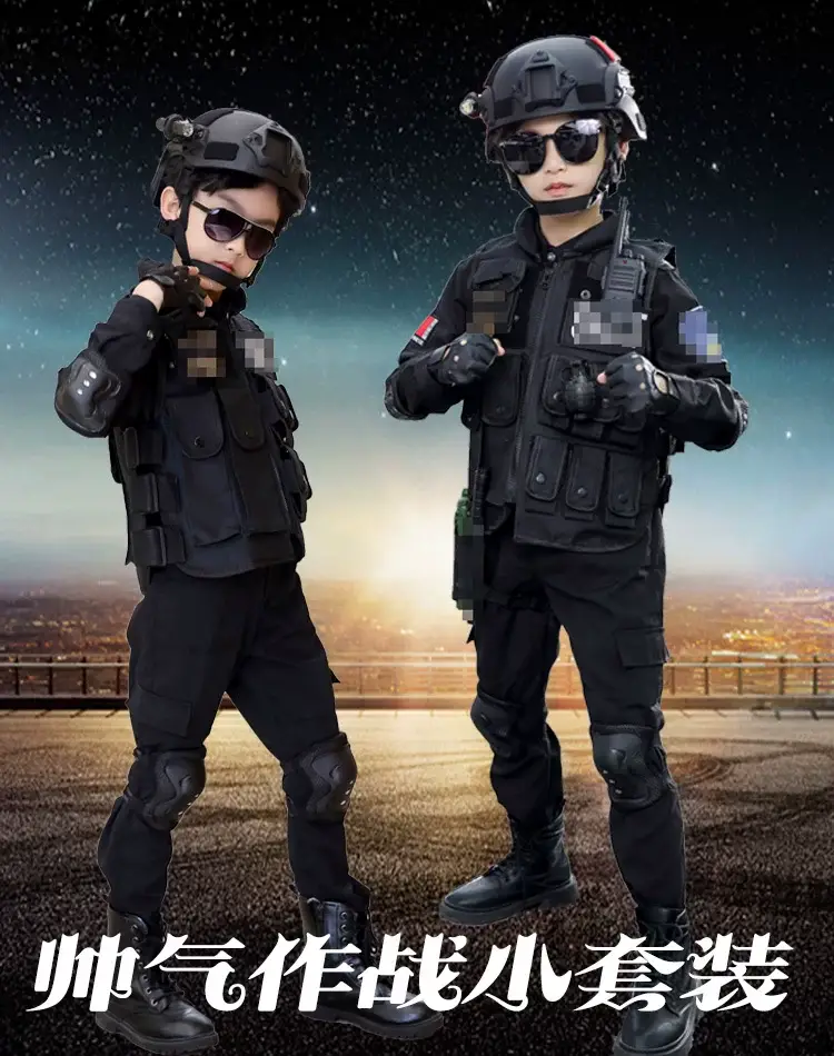 Children's Police Uniform Special Soldier Suit Black Military — feature 3