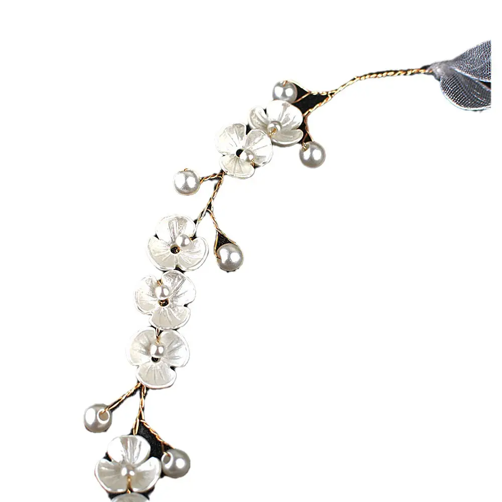 Pearl Three-Petal Bridal Headpiece Necklace - Image 5