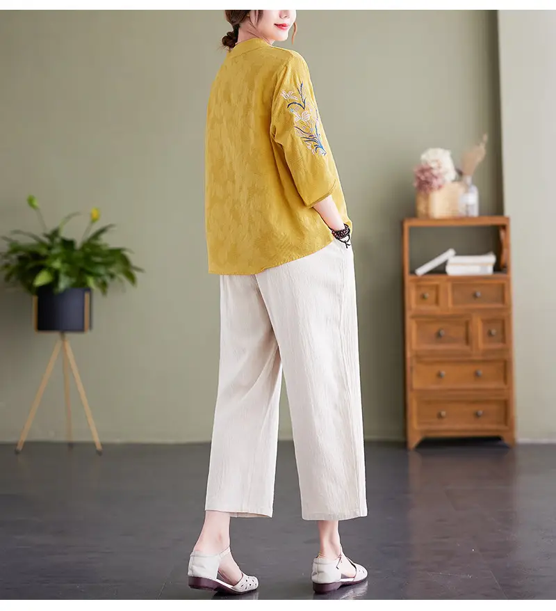 Women 2025 Embroidered Floral Shirt with Stand-Up Collar — feature 19