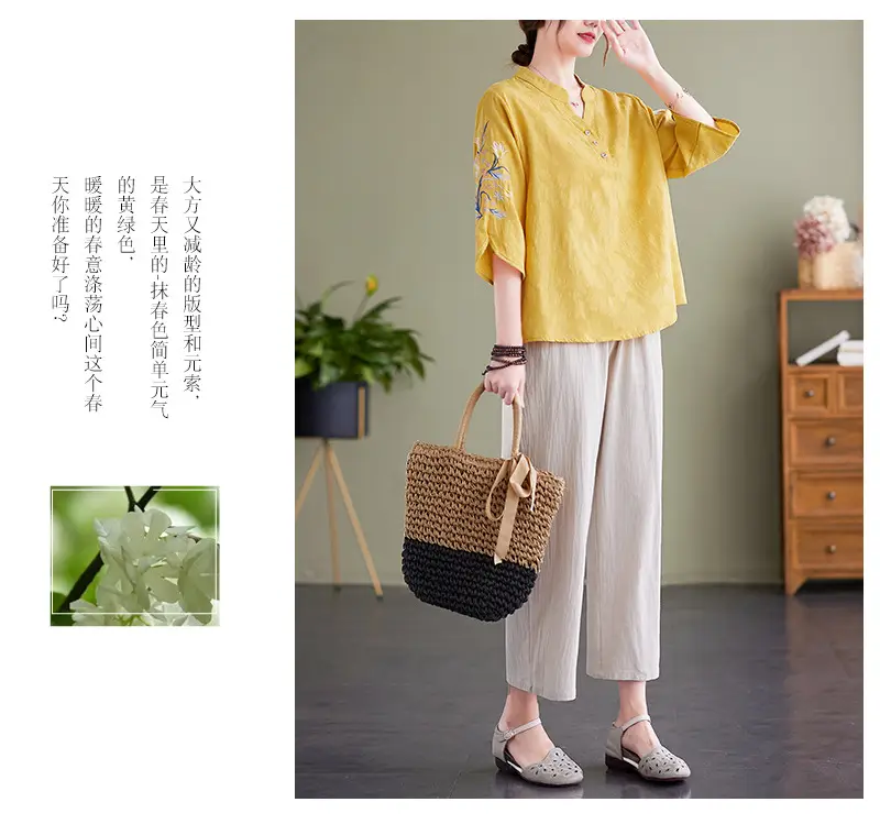 Women 2025 Embroidered Floral Shirt with Stand-Up Collar — feature 20