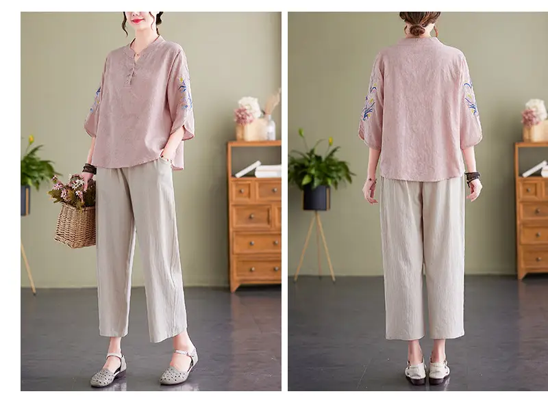 Women 2025 Embroidered Floral Shirt with Stand-Up Collar — feature 22