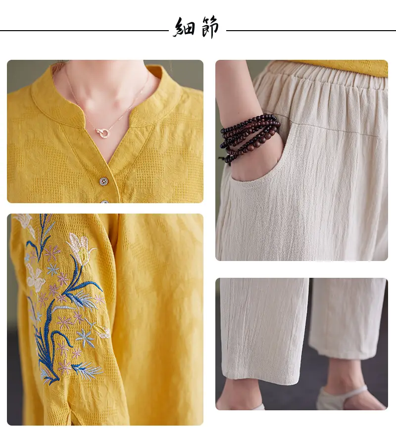 Women 2025 Embroidered Floral Shirt with Stand-Up Collar — feature 6