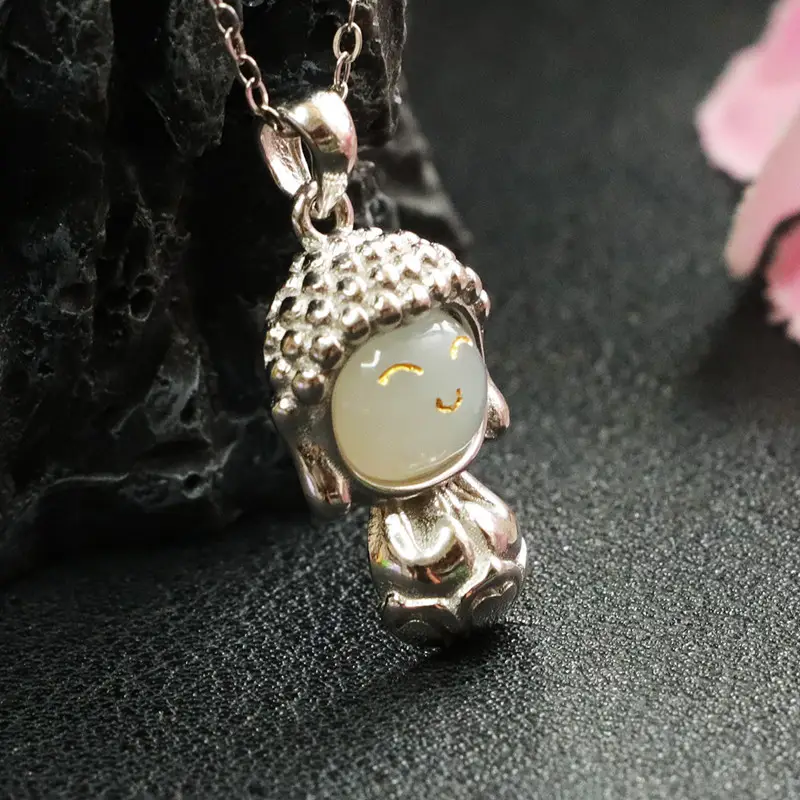 Baby Buddha Pendant S925 Silver Inlaid Hetian Jade