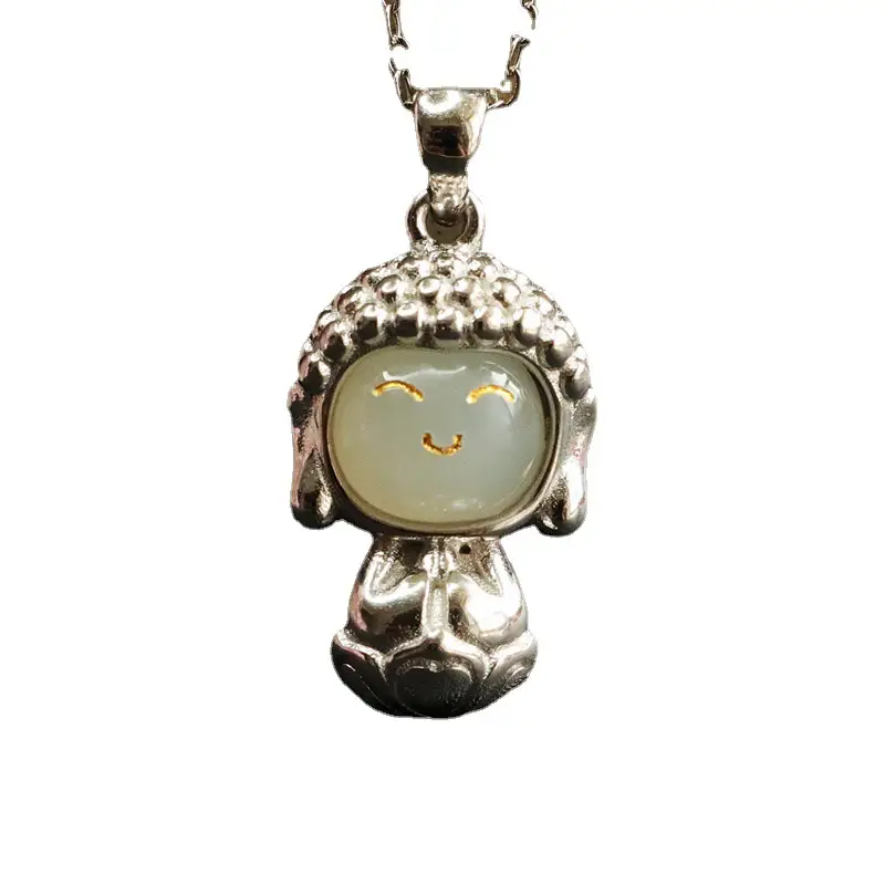 Baby Buddha Pendant S925 Silver Inlaid Hetian Jade