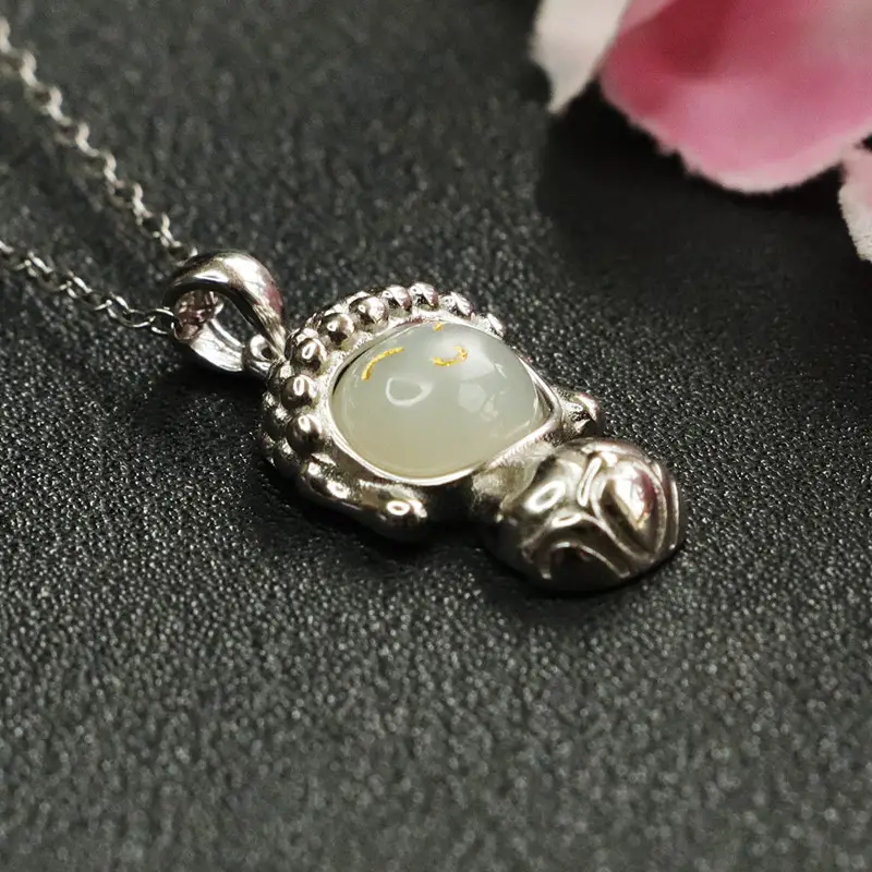 Baby Buddha Pendant S925 Silver Inlaid Hetian Jade — feature 7