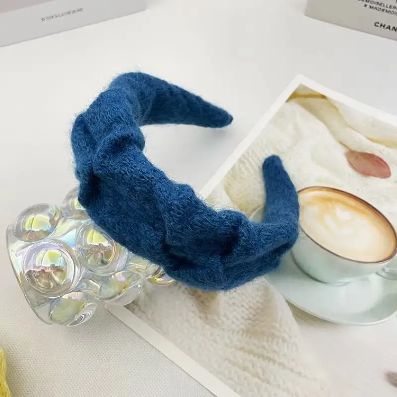 Blue Korean Style Wool Headband for Women - Image 6