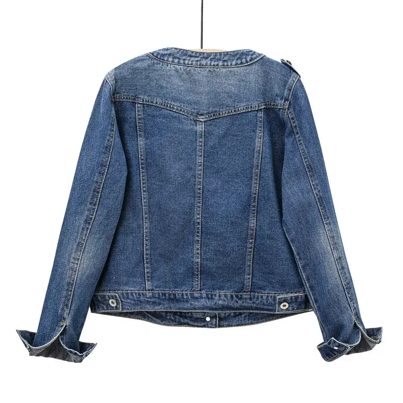 Women Denim Jacket Round Neck Large Casual 2022