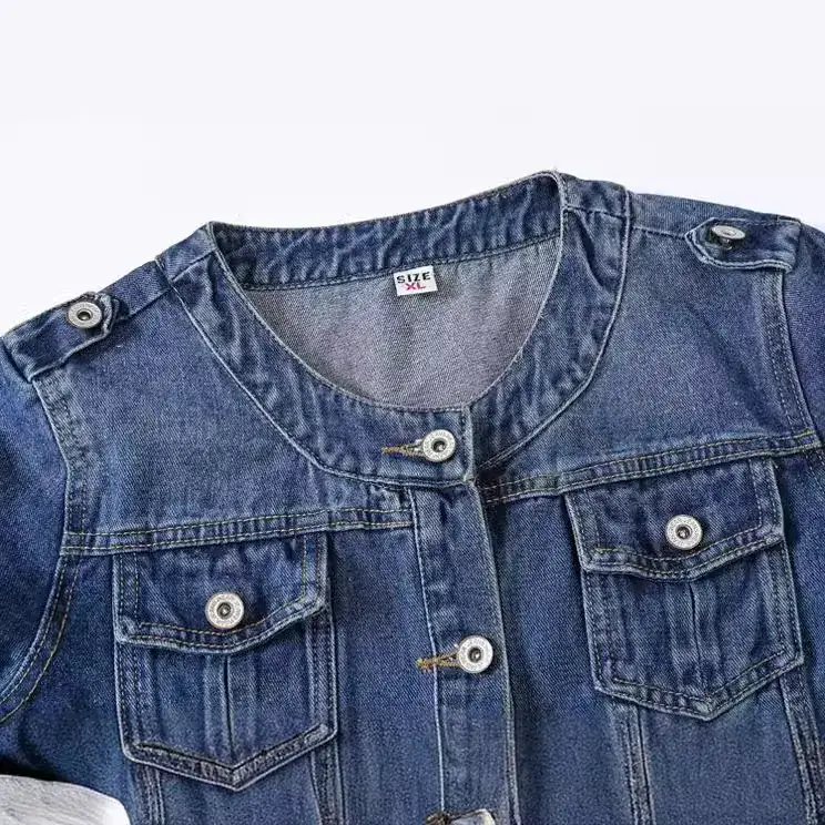Women Denim Jacket Round Neck Large Casual 2022