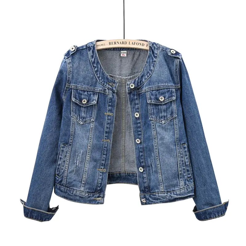 Women Denim Jacket Round Neck Large Casual 2022 — feature 2