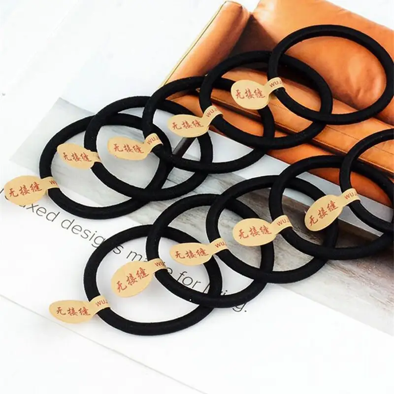 Black Rubber Hair Ties for Women Seamless High Elastic - Image 6