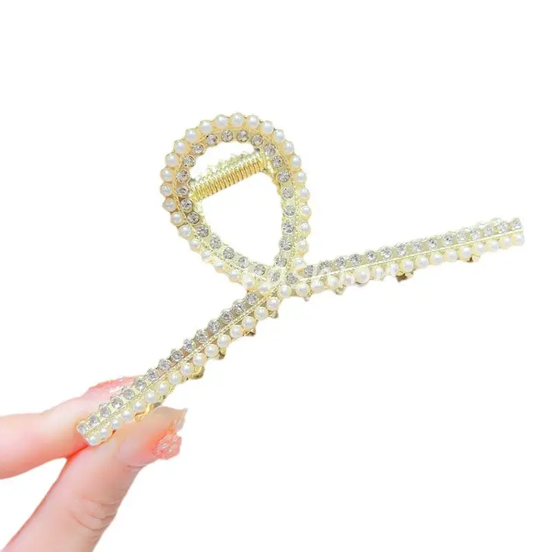 Classic Hot Summer Large Elegant Alloy Clip Female Pearl Diamond Shark Clip Back Head Hair Clip - Image 22