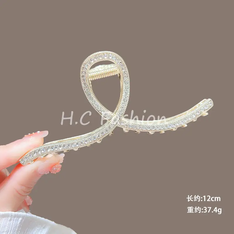 Classic Hot Summer Large Elegant Alloy Clip Female Pearl Diamond Shark Clip Back Head Hair Clip — feature 16