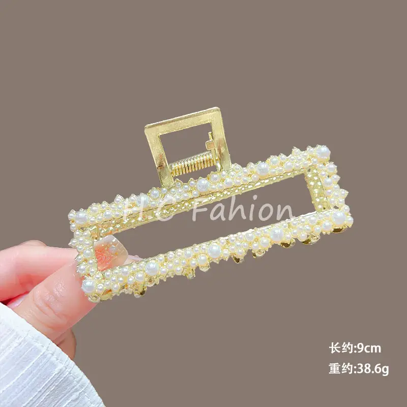 Classic Hot Summer Large Elegant Alloy Clip Female Pearl Diamond Shark Clip Back Head Hair Clip — feature 18