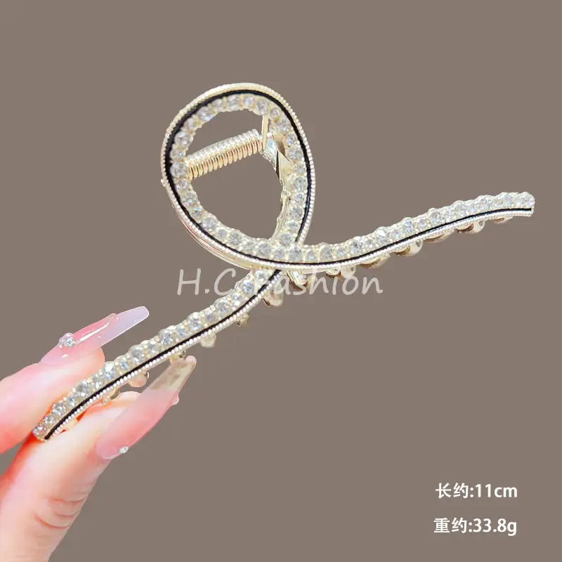 Classic Hot Summer Large Elegant Alloy Clip Female Pearl Diamond Shark Clip Back Head Hair Clip — feature 5
