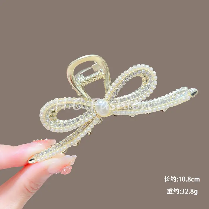 Classic Hot Summer Large Elegant Alloy Clip Female Pearl Diamond Shark Clip Back Head Hair Clip — feature 9