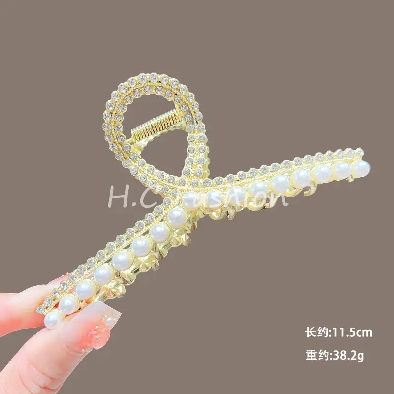 Classic Hot Summer Large Elegant Alloy Clip Female Pearl Diamond Shark Clip Back Head Hair Clip - Image 9