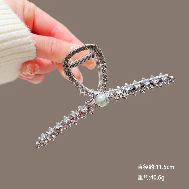 Classic Hot Summer Large Elegant Alloy Clip Female Pearl Diamond Shark Clip Back Head Hair Clip - Image 10
