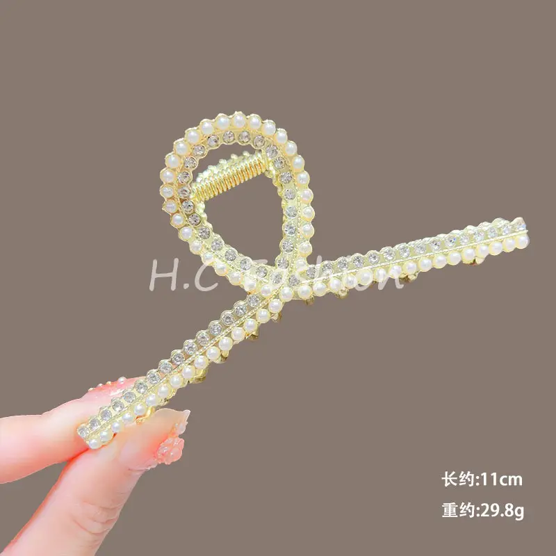 Classic Hot Summer Large Elegant Alloy Clip Female Pearl Diamond Shark Clip Back Head Hair Clip — feature 22