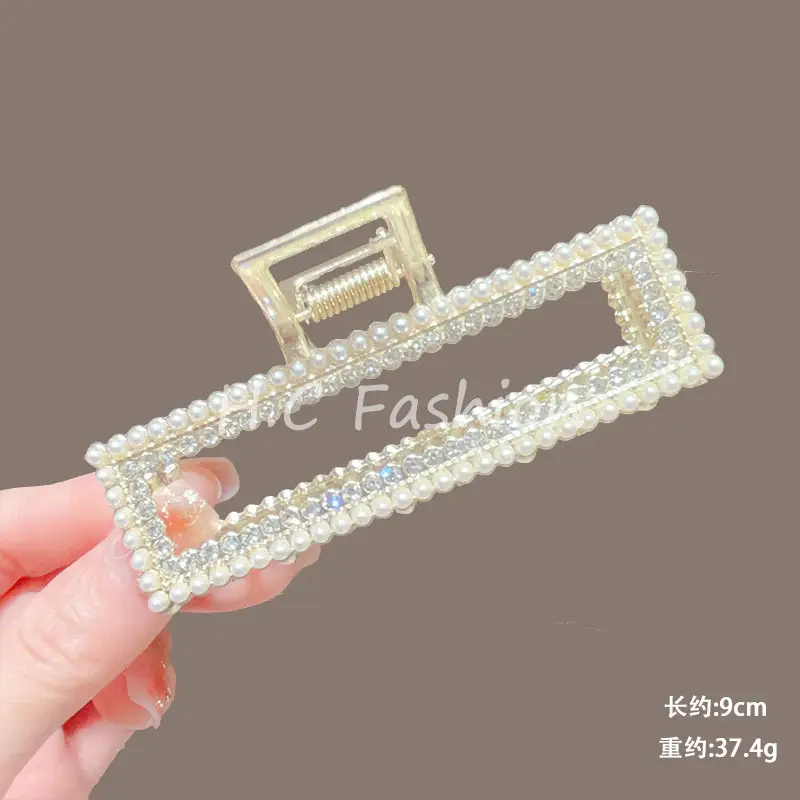 Classic Hot Summer Large Elegant Alloy Clip Female Pearl Diamond Shark Clip Back Head Hair Clip - Image 11