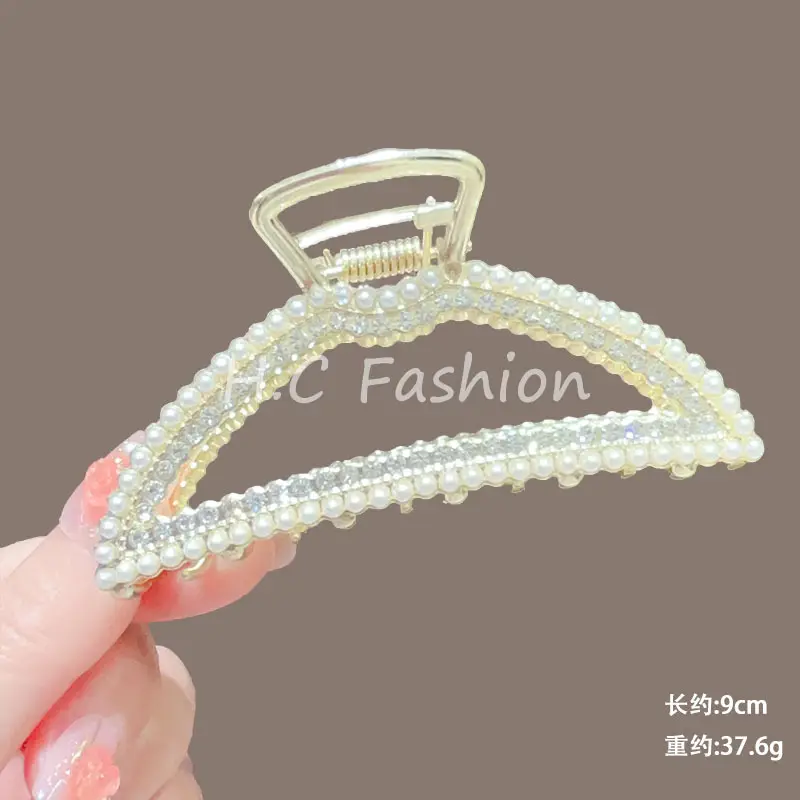 Classic Hot Summer Large Elegant Alloy Clip Female Pearl Diamond Shark Clip Back Head Hair Clip — feature 26