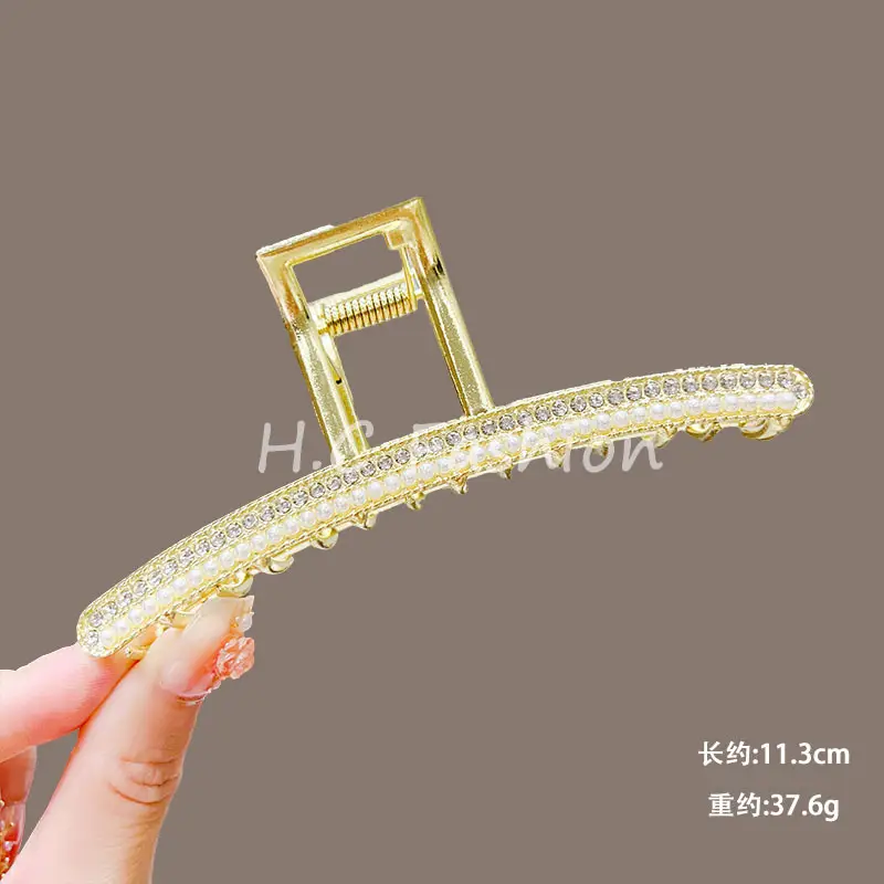 Classic Hot Summer Large Elegant Alloy Clip Female Pearl Diamond Shark Clip Back Head Hair Clip - Image 12