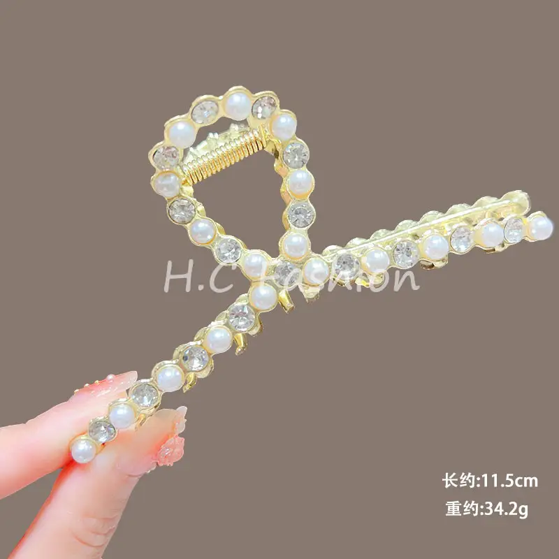 Classic Hot Summer Large Elegant Alloy Clip Female Pearl Diamond Shark Clip Back Head Hair Clip — feature 21