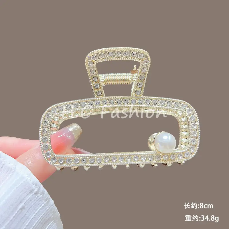 Classic Hot Summer Large Elegant Alloy Clip Female Pearl Diamond Shark Clip Back Head Hair Clip - Image 2