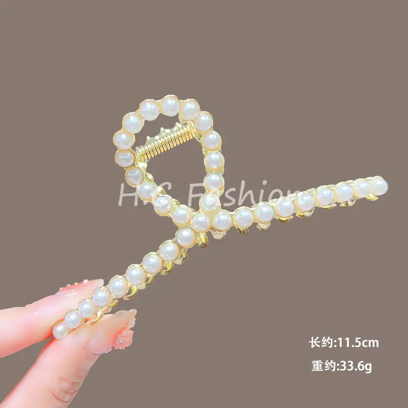 Classic Hot Summer Large Elegant Alloy Clip Female Pearl Diamond Shark Clip Back Head Hair Clip — feature 20