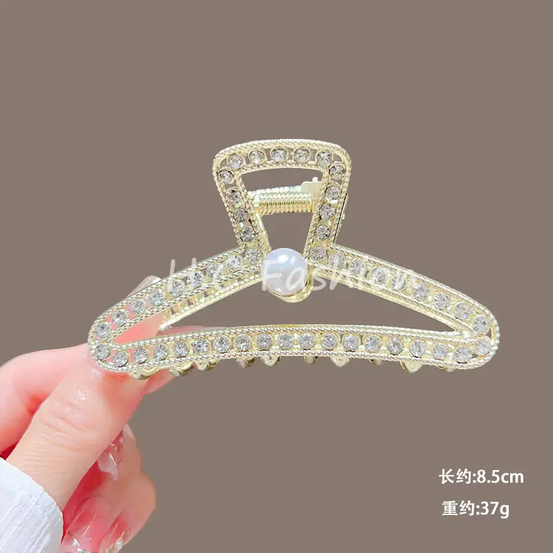 Classic Hot Summer Large Elegant Alloy Clip Female Pearl Diamond Shark Clip Back Head Hair Clip - Image 3